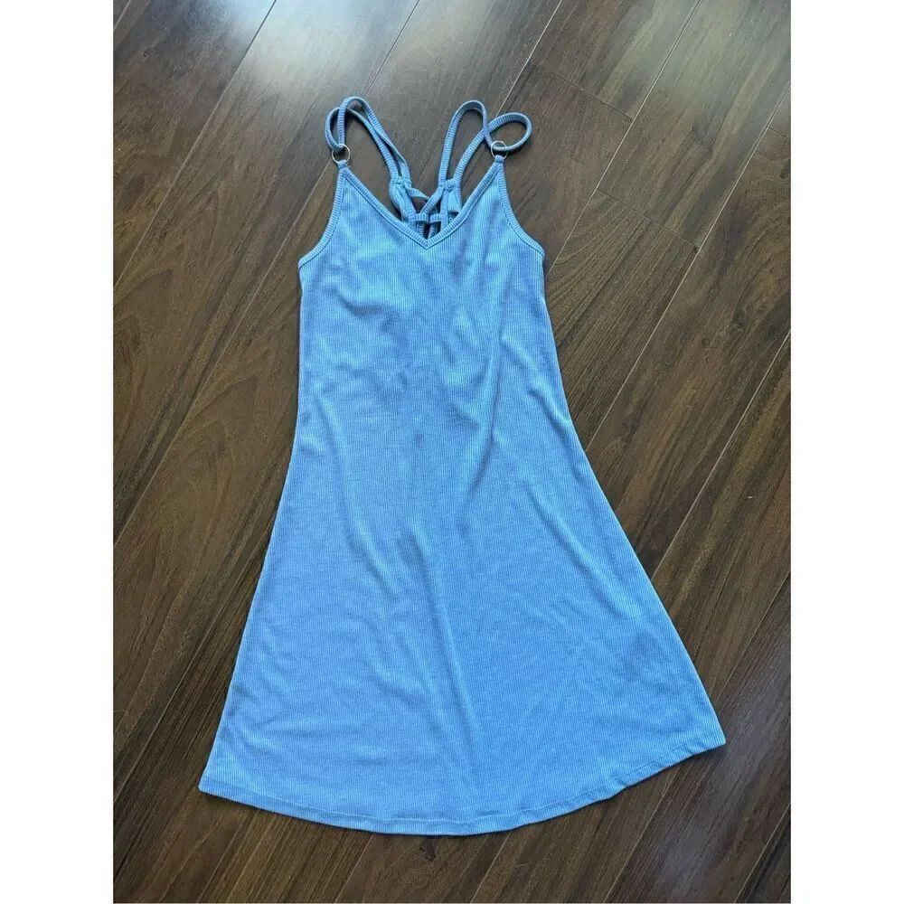 Top Shop S blue grey spaghetti strap ribbed dress